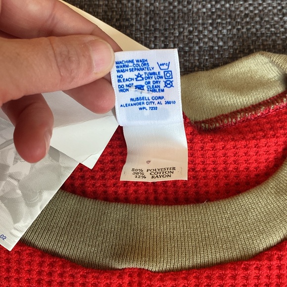 Russell Athletic Deadstock Vintage Mens Waffle Knit Thermal Shirt 80s Ringer Tee - Picture 9 of 11